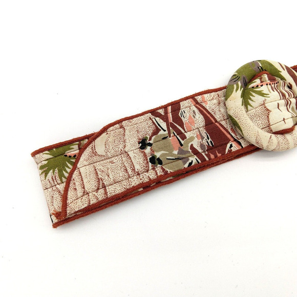 Vintage Womens Belt Size S/M Tropical Print 80s 90s Fabric Adjustable Boho Tiki - Picture 2 of 5